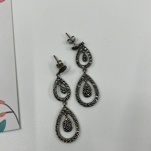 Suspicion Marcasite 🖤 Sterling Silver Teardrop Stud Earrings 🌟 - Picture 10 of 13